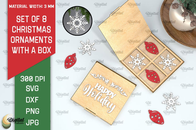 Christmas Ornaments With Box Laser Cut. Christmas Decor SVG SVG Evgenyia Guschina 