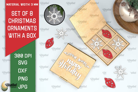 Christmas Ornaments With Box Laser Cut. Christmas Decor SVG SVG Evgenyia Guschina 