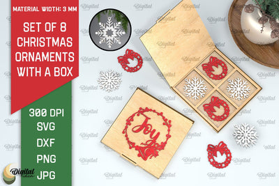 Christmas Ornaments With Box Laser Cut. Christmas Decor SVG SVG Evgenyia Guschina 