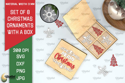 Christmas Ornaments With Box Laser Cut. Christmas Decor SVG SVG Evgenyia Guschina 
