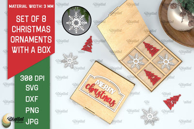 Christmas Ornaments With Box Laser Cut. Christmas Decor SVG SVG Evgenyia Guschina 