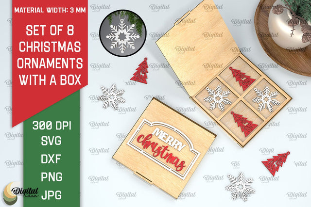 Christmas Ornaments With Box Laser Cut. Christmas Decor SVG SVG Evgenyia Guschina 
