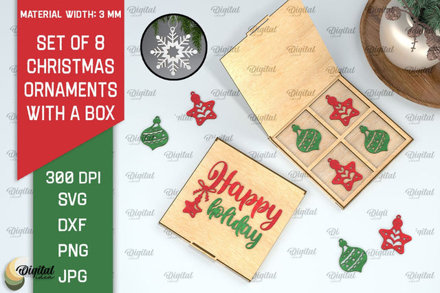 Christmas Ornaments With Box Laser Cut. Christmas Decor SVG SVG Evgenyia Guschina 