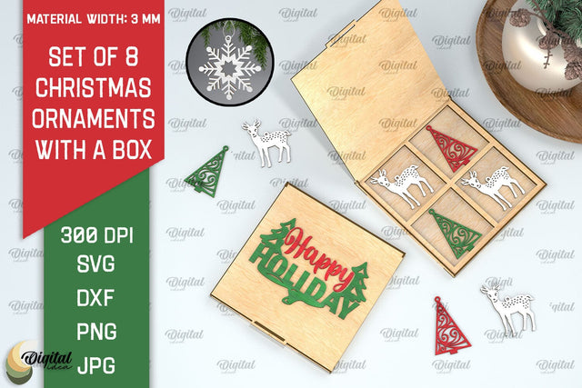 Christmas Ornaments With Box Laser Cut. Christmas Decor SVG SVG Evgenyia Guschina 