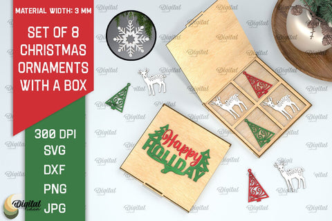Christmas Ornaments With Box Laser Cut. Christmas Decor SVG SVG Evgenyia Guschina 