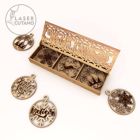 Christmas Ornaments with Boxes Bundle, Laser Cut Files, Wood Cut Templates SVG LaserCutano 