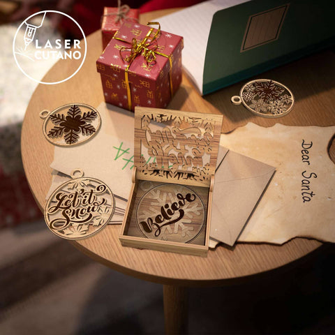 Christmas Ornaments with Boxes Bundle, Laser Cut Files, Wood Cut Templates SVG LaserCutano 