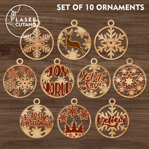 Christmas Ornaments with Boxes Bundle, Laser Cut Files, Wood Cut Templates SVG LaserCutano 