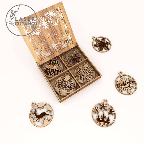 Christmas Ornaments with Boxes Bundle, Laser Cut Files, Wood Cut Templates SVG LaserCutano 