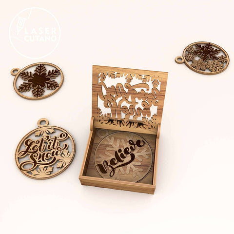Christmas Ornaments with Boxes Bundle, Laser Cut Files, Wood Cut Templates SVG LaserCutano 