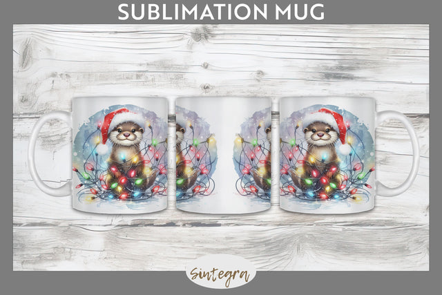 Christmas Otter Entangled in Lights Mug Wrap Sublimation Sublimation Sintegra 