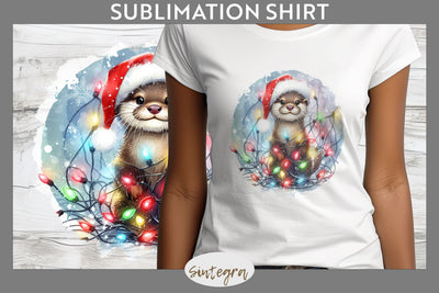 Christmas Otter Entangled in Lights T-shirt Sublimation Sublimation Sintegra 