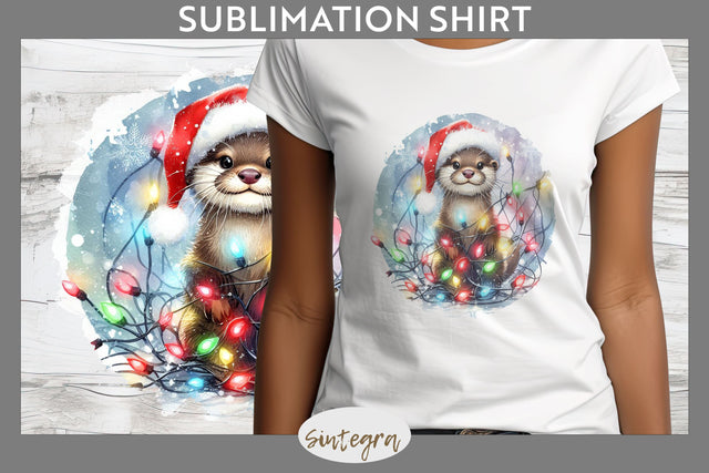 Christmas Otter Entangled in Lights T-shirt Sublimation Sublimation Sintegra 