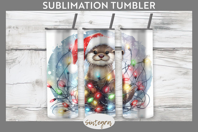 Christmas Otter Entangled in Lights Tumbler Sublimation 20 oz Skinny Sublimation Sintegra 