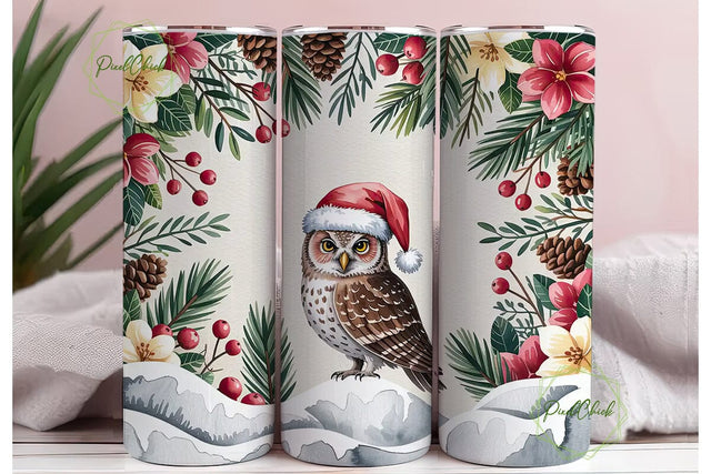 Christmas Owl 20oz Tumbler Design Sublimation PixelChick 