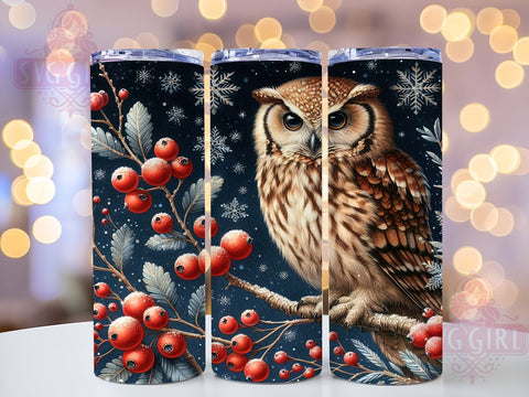 Christmas Owl 20oz Tumbler Wrap Sublimation Design, Straight Tapered Tumbler Wrap, Winter Owl Tumbler Png, Instant Digital Download Sublimation SvggirlplusArt 