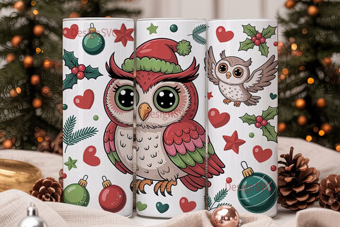 Christmas Owl 20oz Tumbler Wrap Sublimation DesignSVG 