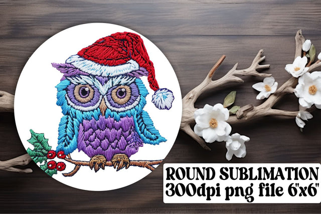 Christmas Owl Circle Embroidered Round Sublimation afrosvg 