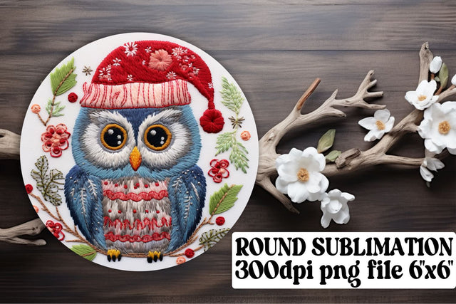 Christmas Owl Circle Embroidered Sublimation afrosvg 