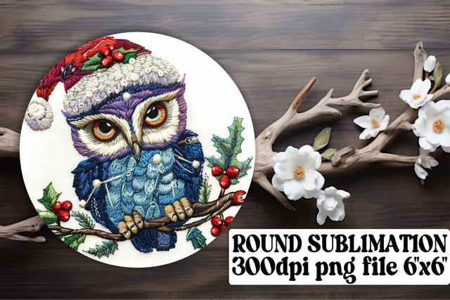 Christmas Owl Circle Keychain Round Sublimation afrosvg 