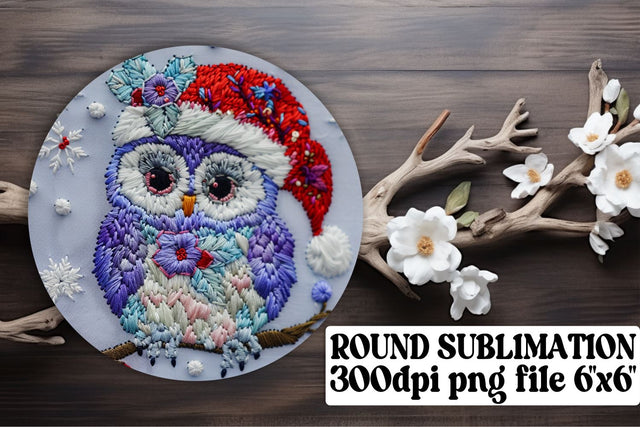 Christmas Owl Embroidered Circle Sublimation afrosvg 