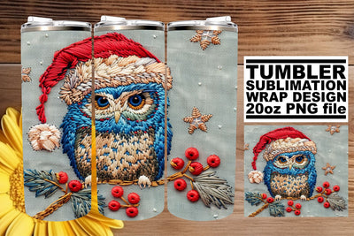 Christmas Owl Embroidered Wrap 20oz Tumbler Design Sublimation afrosvg 