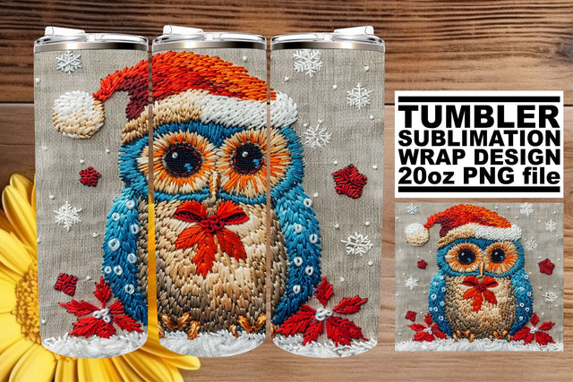 Christmas Owl Embroidered Wrap for 20oz Tumblers Sublimation afrosvg 