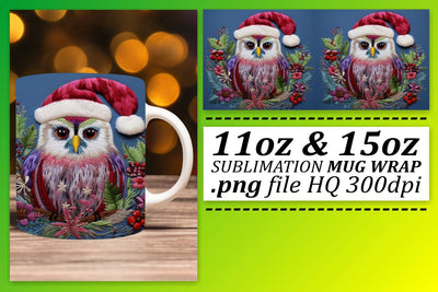 Christmas Owl Embroidery 11oz 15oz Mug Wrap Design Sublimation afrosvg 