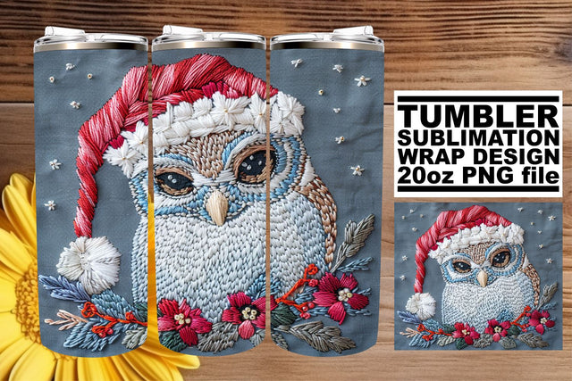 Christmas Owl Embroidery 20oz Tumbler Wrap Design Sublimation afrosvg 