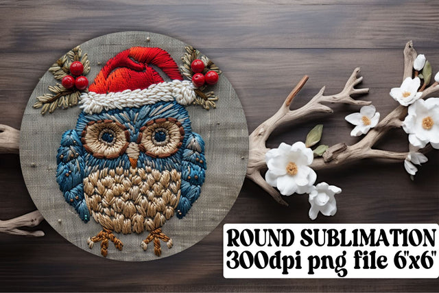 Christmas Owl Embroidery Circle Festive Sublimation afrosvg 
