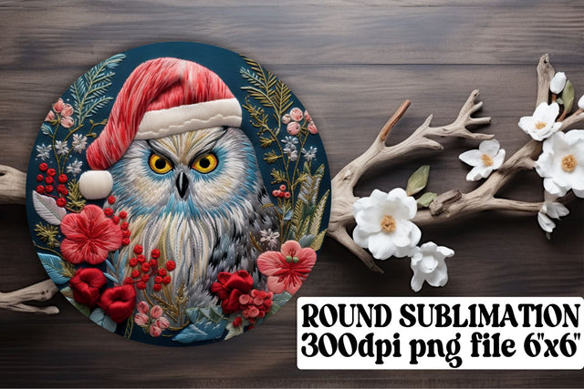 Christmas Owl Embroidery Circle for Sublimation afrosvg 