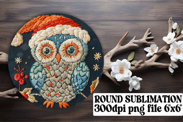 Christmas Owl Embroidery Circle Sublimation afrosvg 