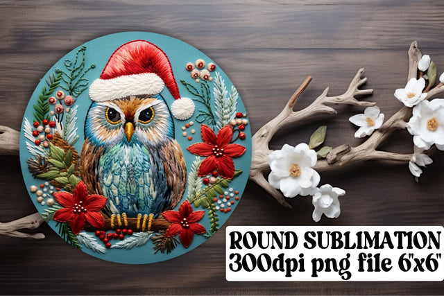 Christmas Owl Embroidery Circle Sublimation afrosvg 