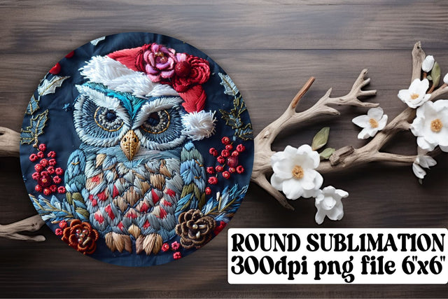 Christmas Owl Embroidery Keychain Round Sublimation afrosvg 