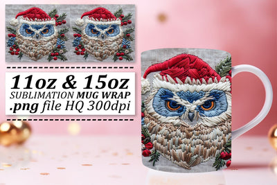 Christmas Owl Embroidery Mug Wrap Winter 11oz 15oz Sublimation afrosvg 