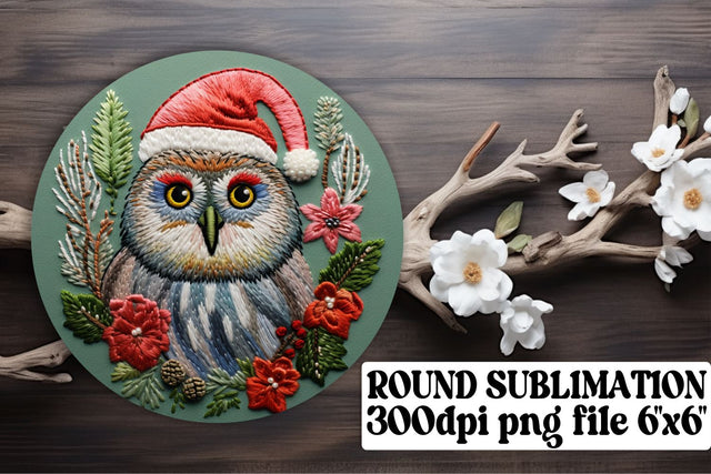 Christmas Owl Embroidery Round Design Sublimation afrosvg 