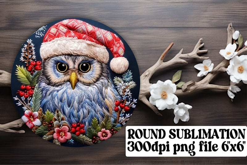 Christmas Owl Embroidery Round Design Sublimation afrosvg 