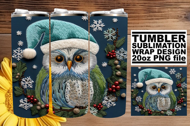 Christmas Owl Embroidery Tumbler Wrap Festive Design Sublimation afrosvg 