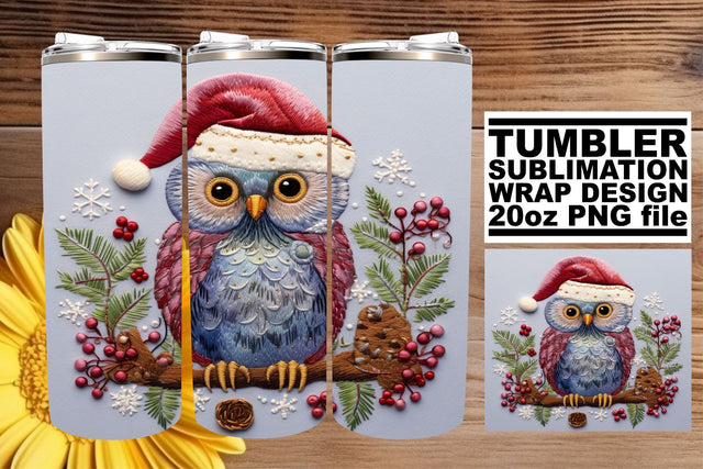 Christmas Owl Embroidery Tumbler Wrap Winter 20oz Sublimation afrosvg 