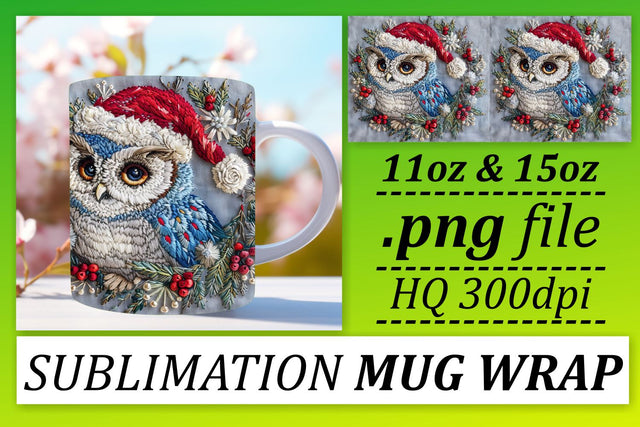 Christmas Owl Embroidery Wrap 11oz 15oz Mug Design Sublimation afrosvg 