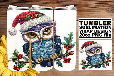 Christmas Owl Embroidery Wrap 20oz Tumbler Design Sublimation afrosvg 