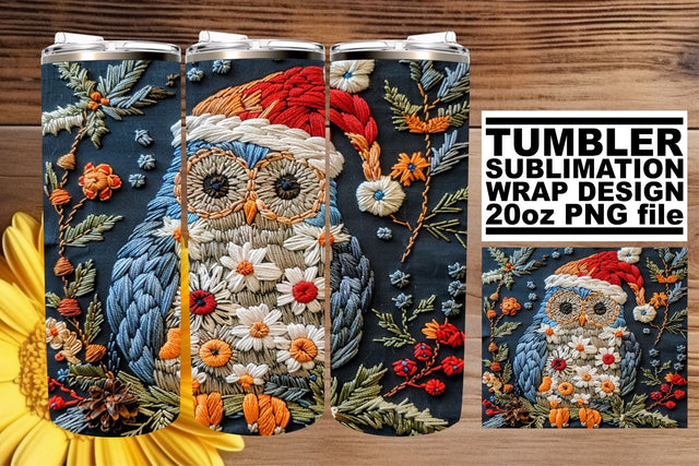 Christmas Owl Embroidery Wrap Festive 20oz Tumbler Sublimation afrosvg 