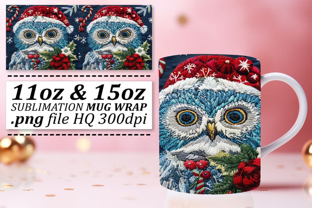 Christmas Owl Embroidery Wrap for 11oz 15oz Mug Sublimation afrosvg 