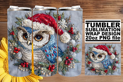 Christmas Owl Embroidery Wrap for 20oz Tumblers Holiday Sublimation afrosvg 