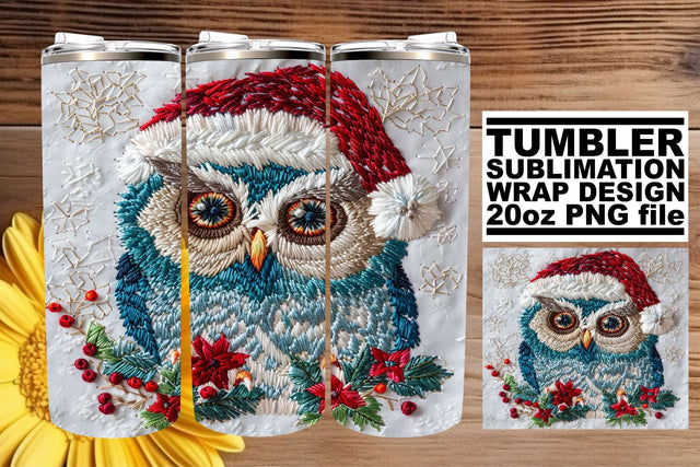 Christmas Owl Embroidery Wrap for 20oz Tumblers Sublimation afrosvg 
