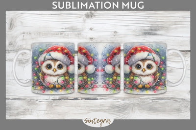Christmas Owl Entangled in Lights Mug Wrap Sublimation Sublimation Sintegra 