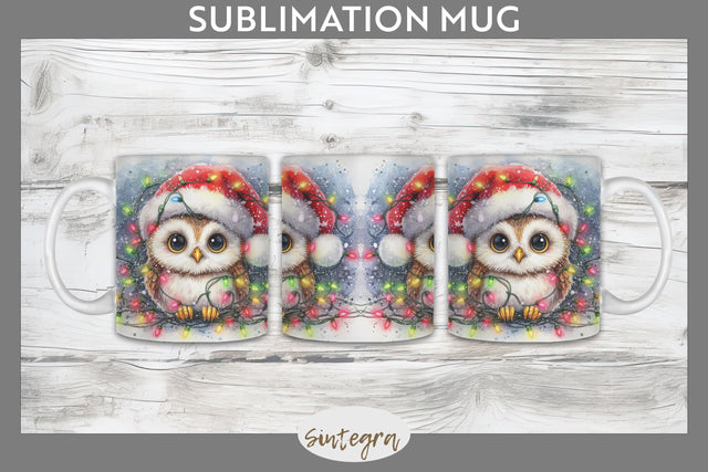Christmas Owl Entangled in Lights Mug Wrap Sublimation Sublimation Sintegra 