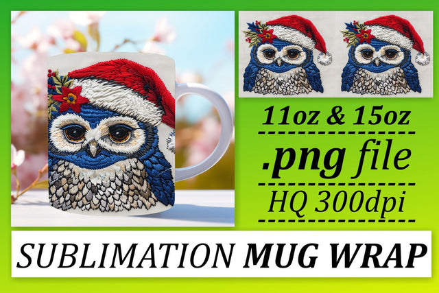 Christmas Owl Mug Sublimation Embroidery Wrap Sublimation afrosvg 