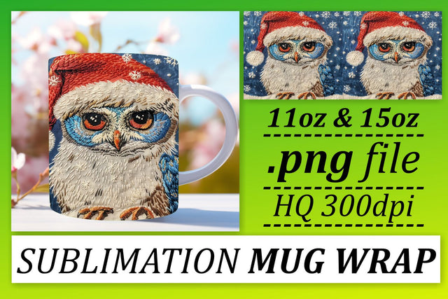 Christmas Owl Mug Wrap Festive 11oz 15oz Embroidery Sublimation afrosvg 