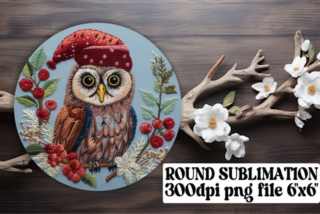 Christmas Owl Round Design Festive Sublimation afrosvg 